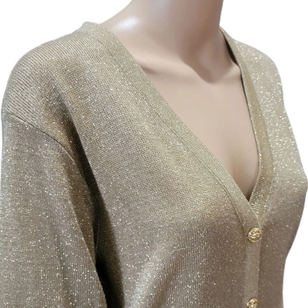 Rochelle California Vintage Knit Button Up Cardigan Shimmer Gold Small - Picture 2 of 5